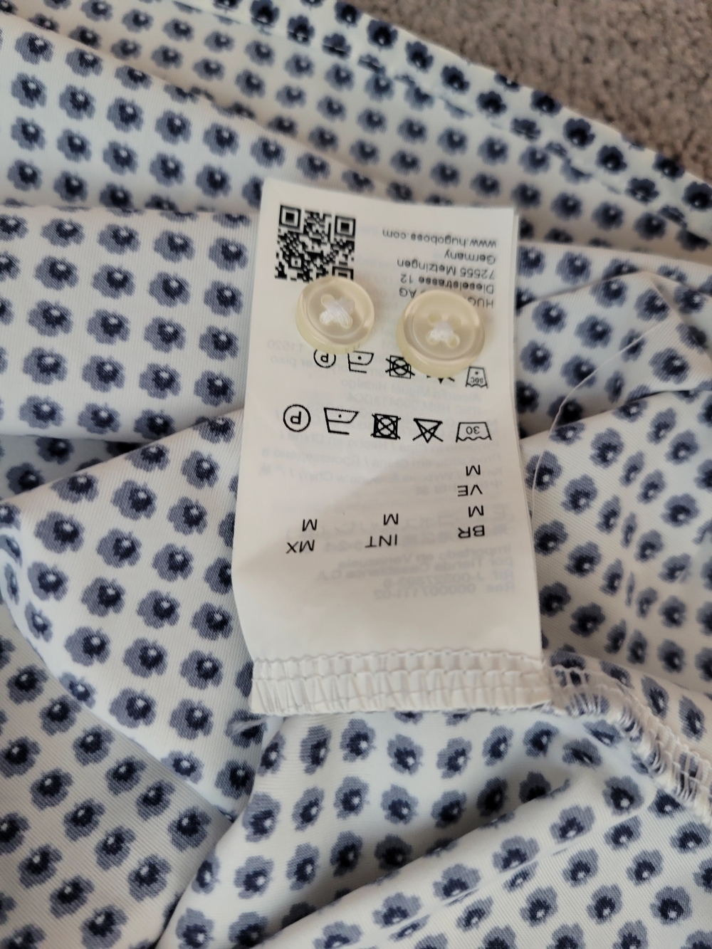 BOSS Hugo Boss Men’s Slim Fit Patterned Dress Shirt Stretch Size M Blue White - Picture 9 of 10